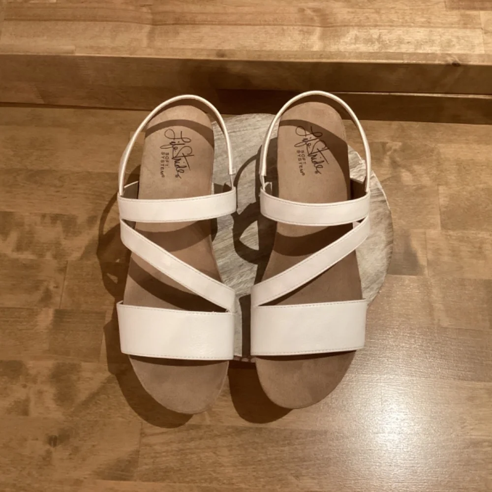 Life Stride Milly Cork Wedge White Straps Sandal Size 6.5M - Picture 5 of 8
